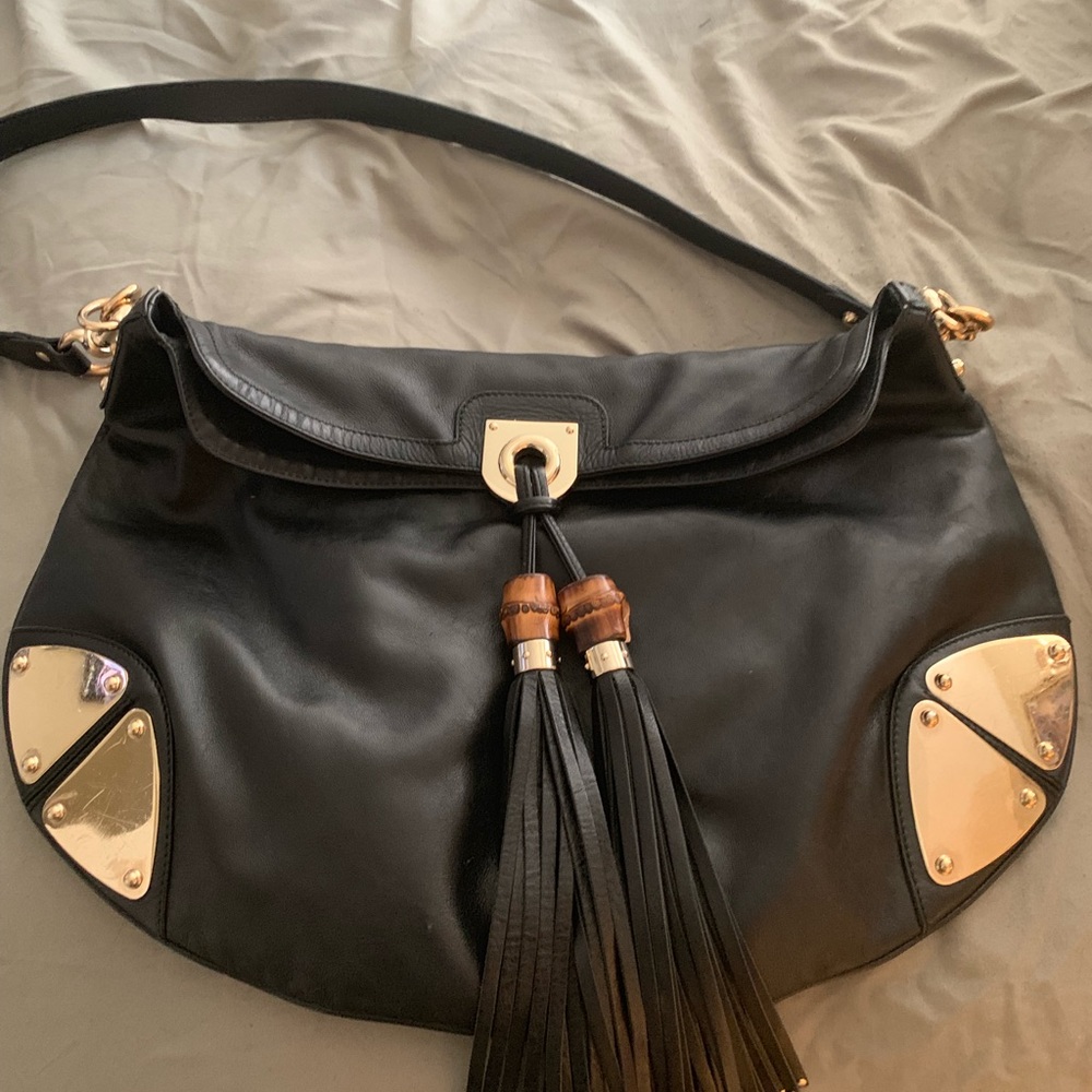 Large Gucci hobo shoulder bag gold meta corners